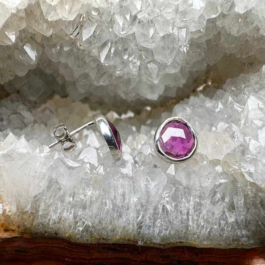 Grape Garnet Stud Earrings | Sterling Silver