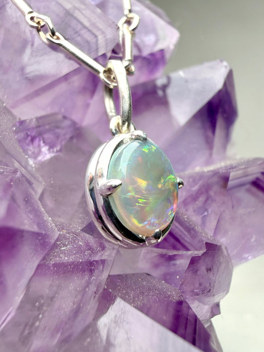 Australian Opal Oval Charm 
Pendant | Sterling Silver