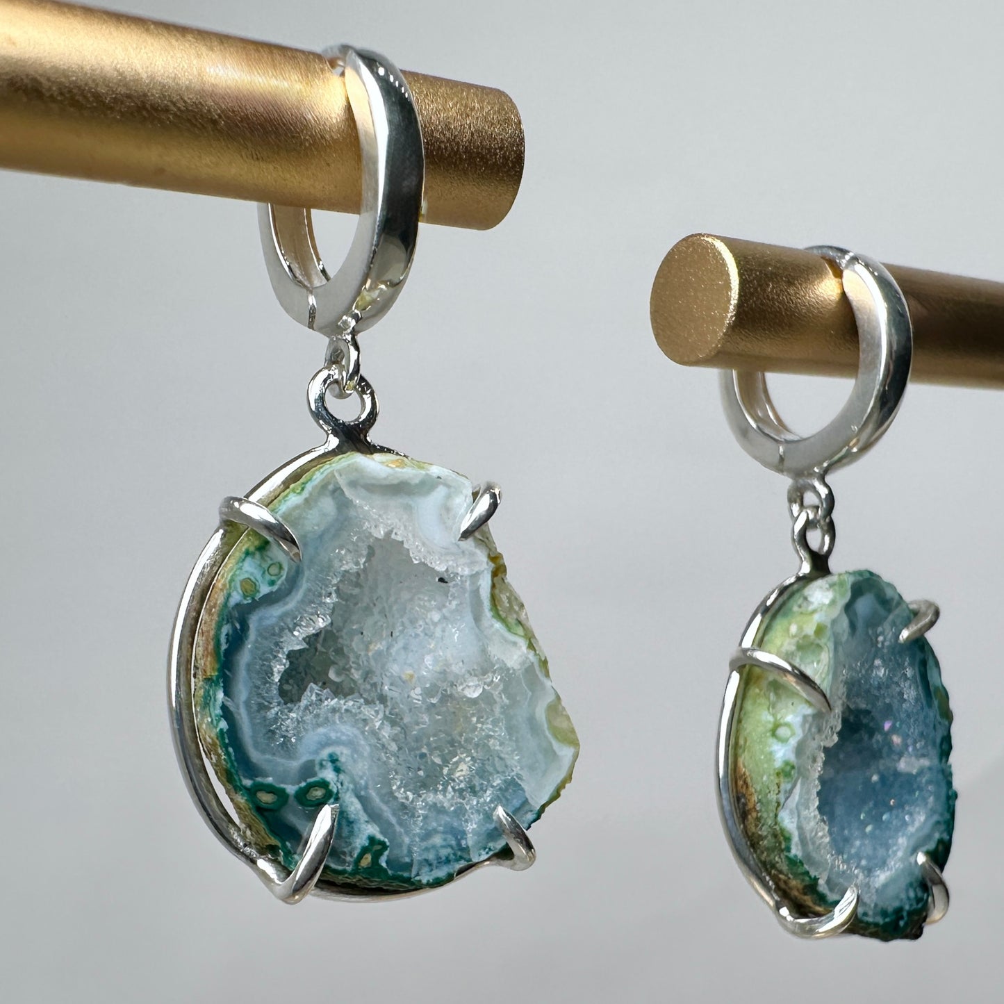 Blue-Green Tabasco Geode Earrings | Sterling Silver