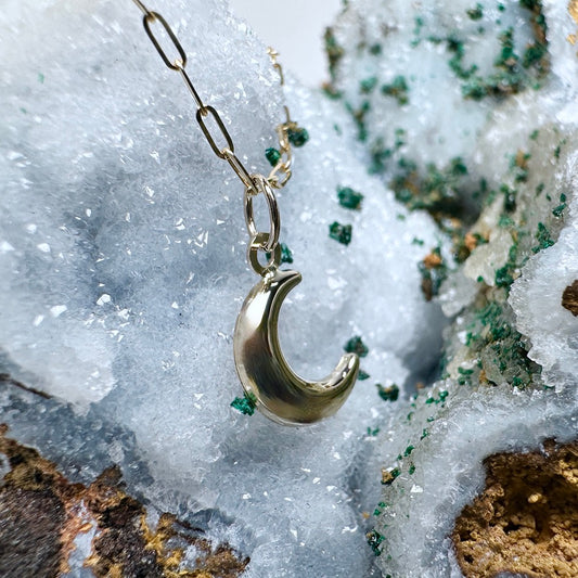 Puffy Crescent Moon Charm | 14k Yellow Gold