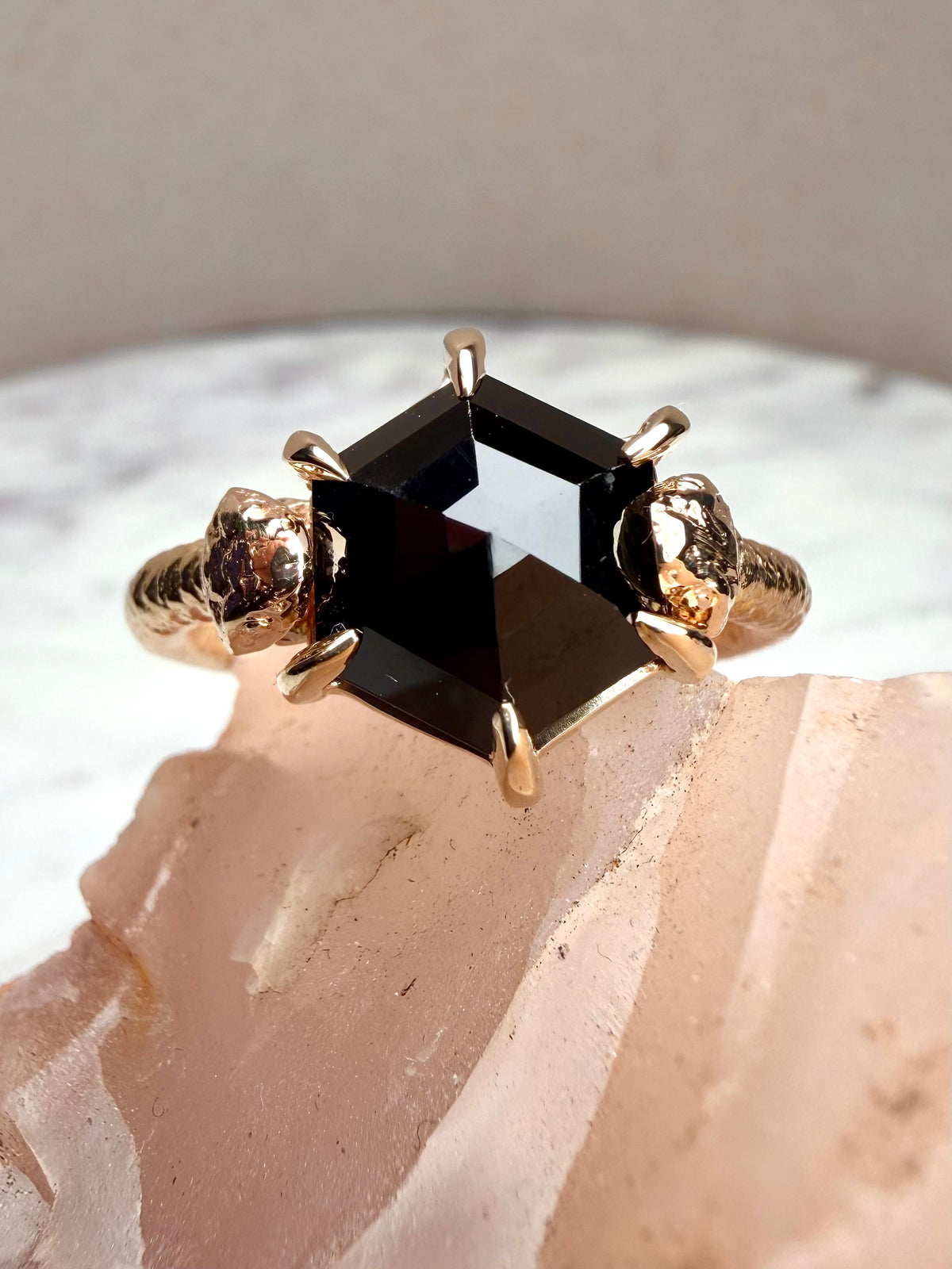 Geometric Spinel Snake Bite Statement Ring | 14k Yellow Gold