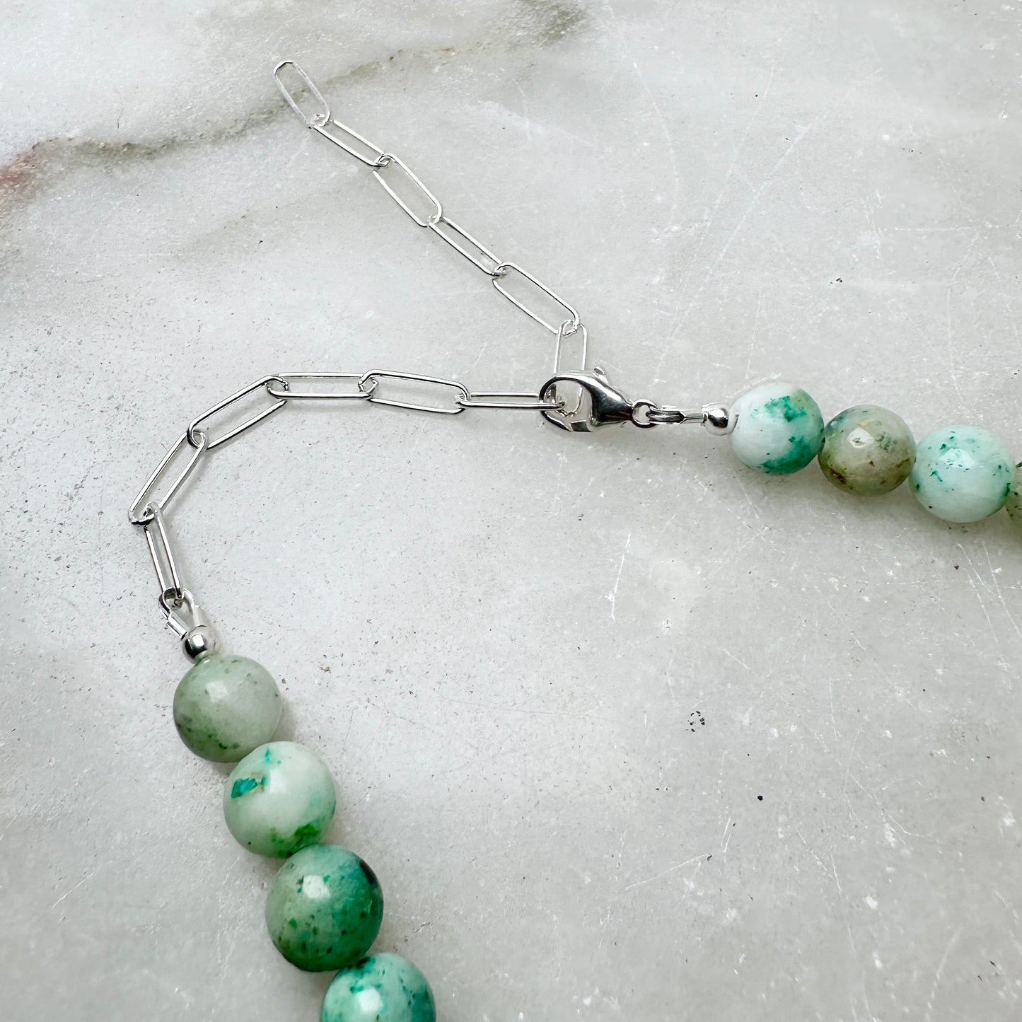 Sky Mountain Jade Beaded Necklace | Sterling Silver