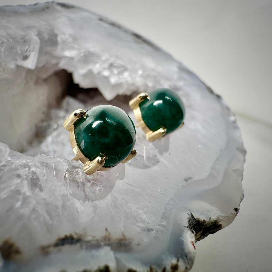 Guatemalan Jade 4-Prong Stud Earrings | 14k Yellow Gold