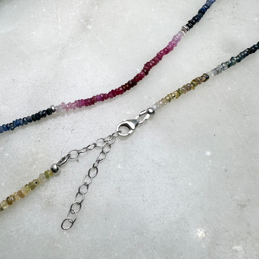 Rainbow Sapphire Beaded Necklace | Sterling Silver