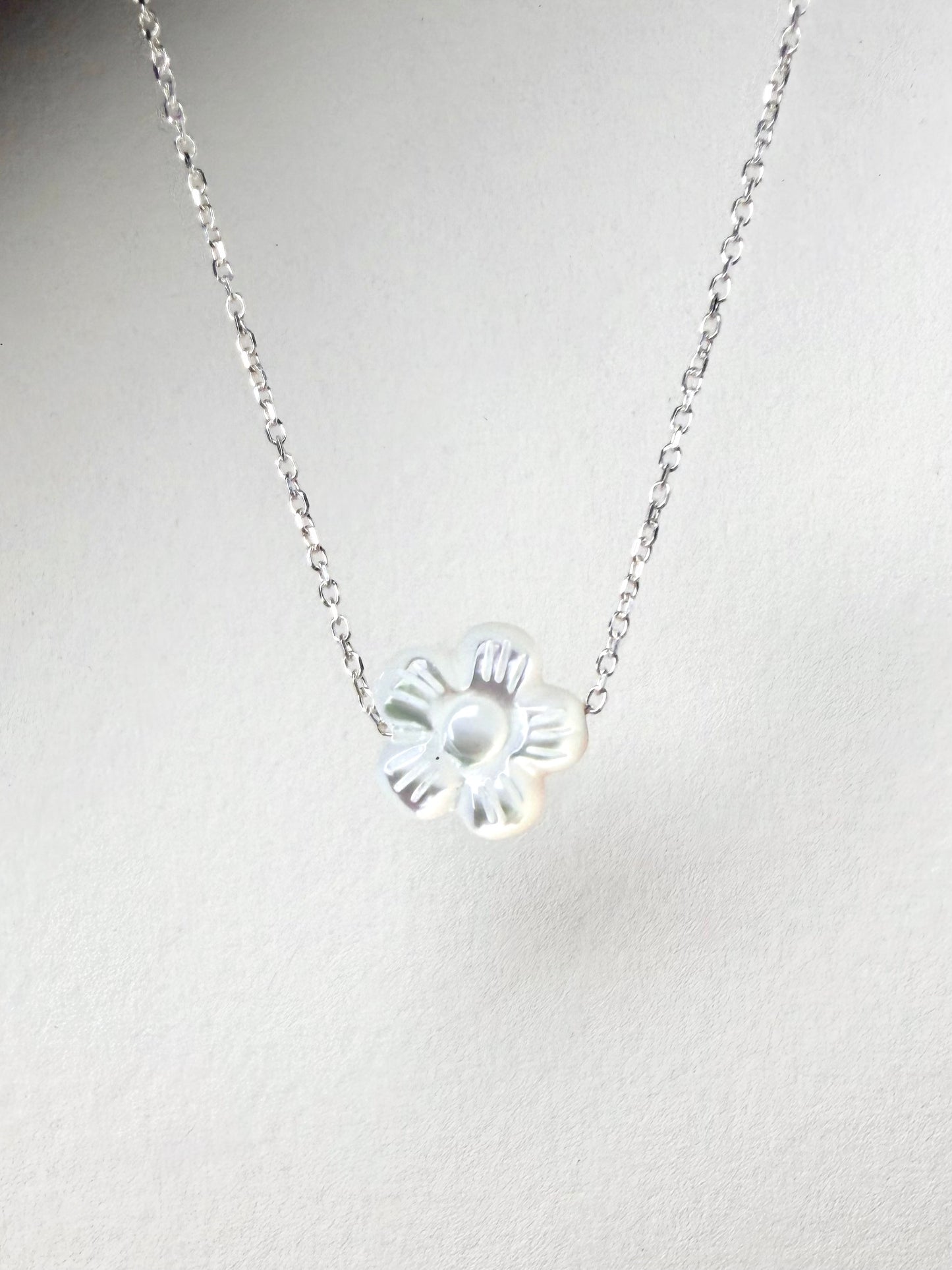 Mother Of Pearl Cherry Blossom Floating Necklace | Sterling Silver