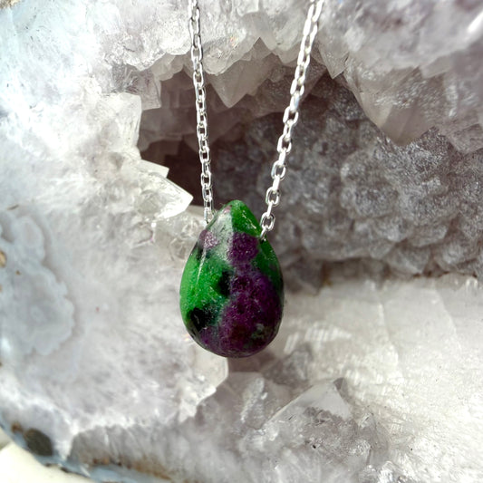 Ruby Zoisite Floating Necklace | Sterling Silver