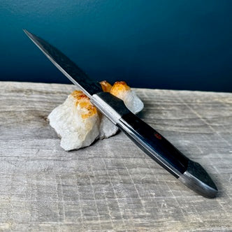 Damascus Steel and Dyed Bone Utility Knife