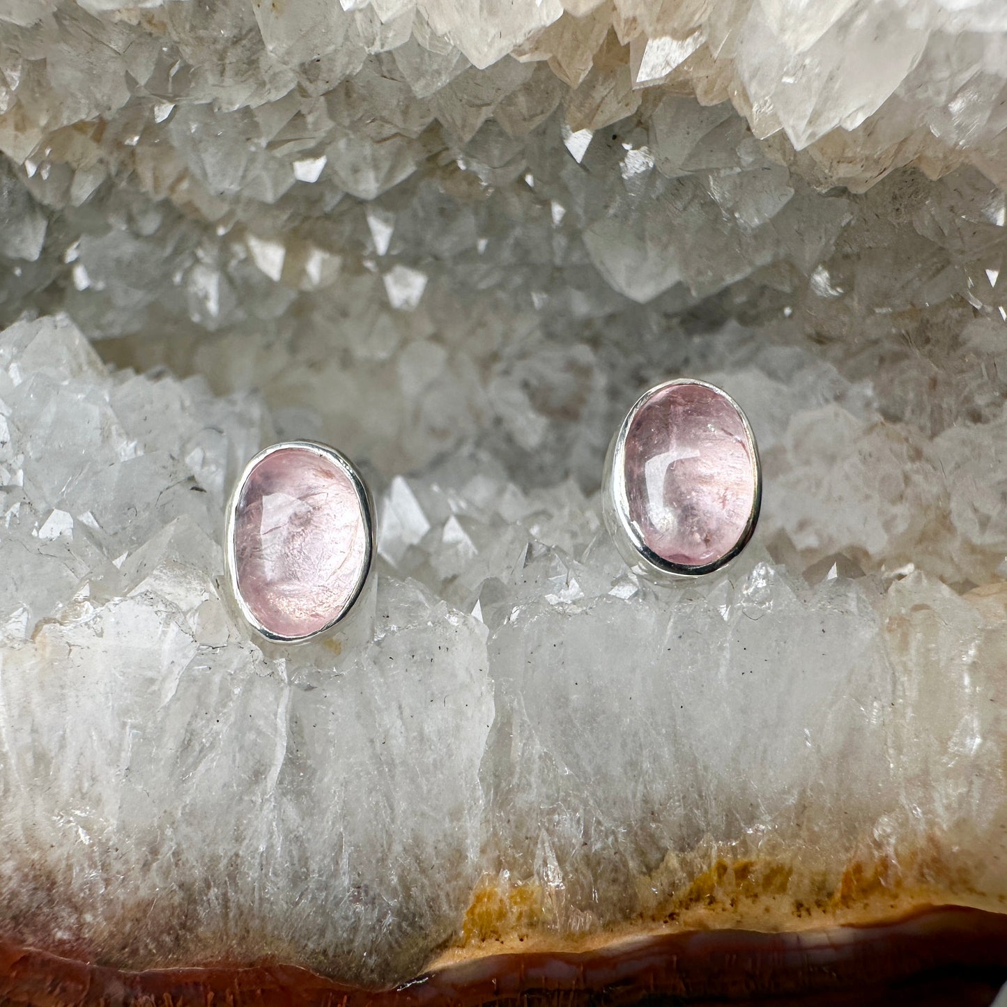 Morganite Stud Earrings | Sterling Silver