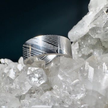 Silver Damascus Steel Ring with Flat Profile