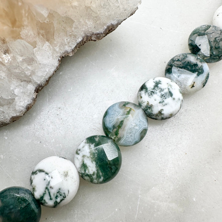 Moss Agate Beaded Bracelet | Sterling Silver