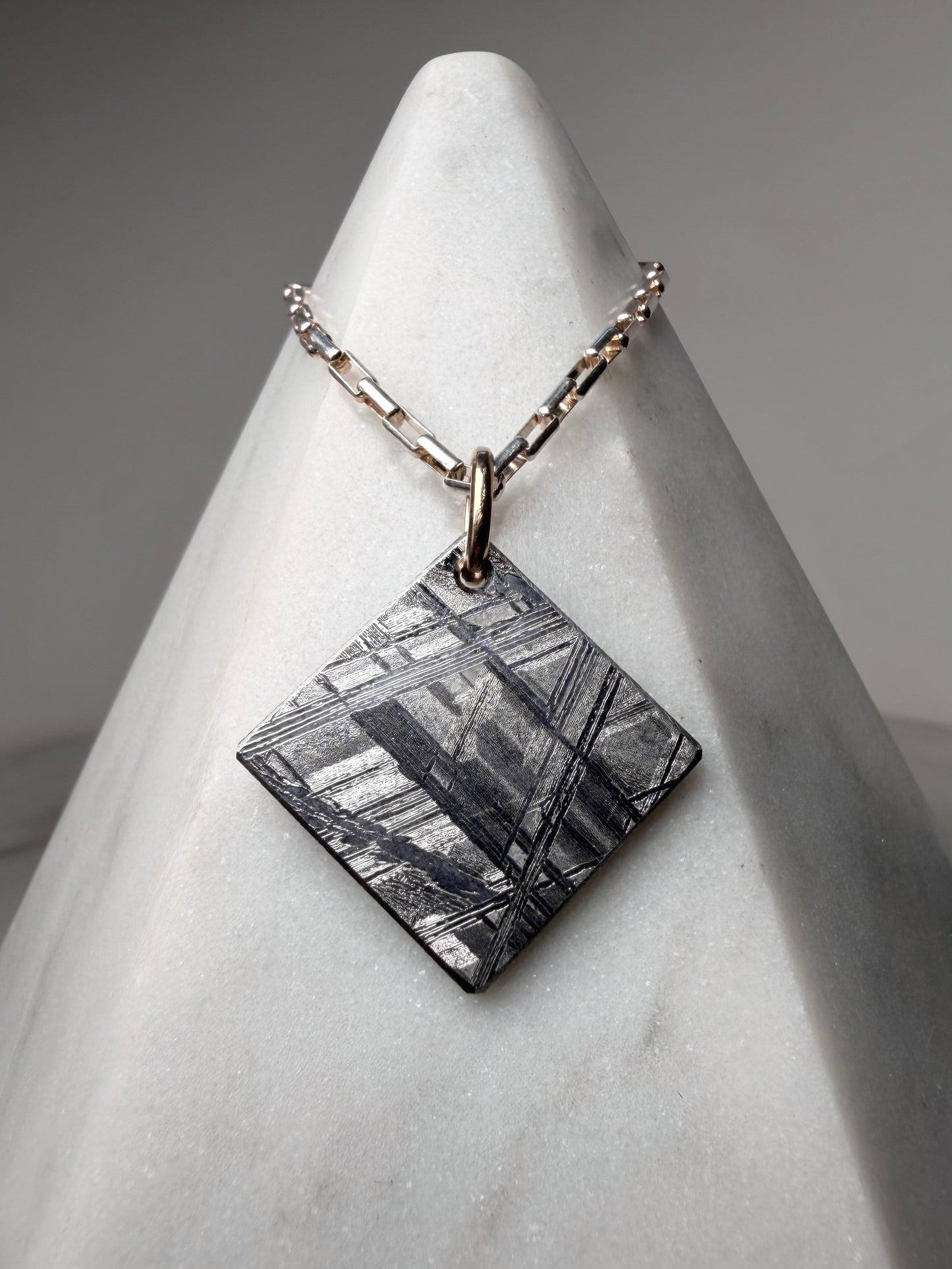 Diagonal Meteorite Charm Pendant | 14k Yellow Gold