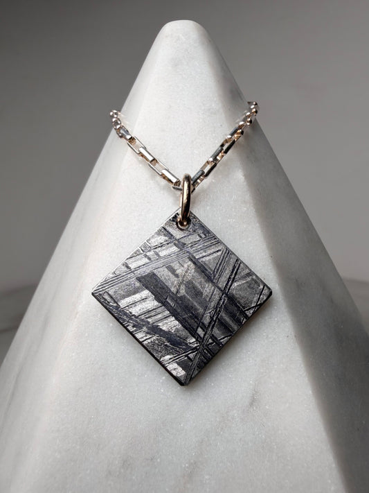 Diagonal Meteorite Charm Pendant | 14k Yellow Gold