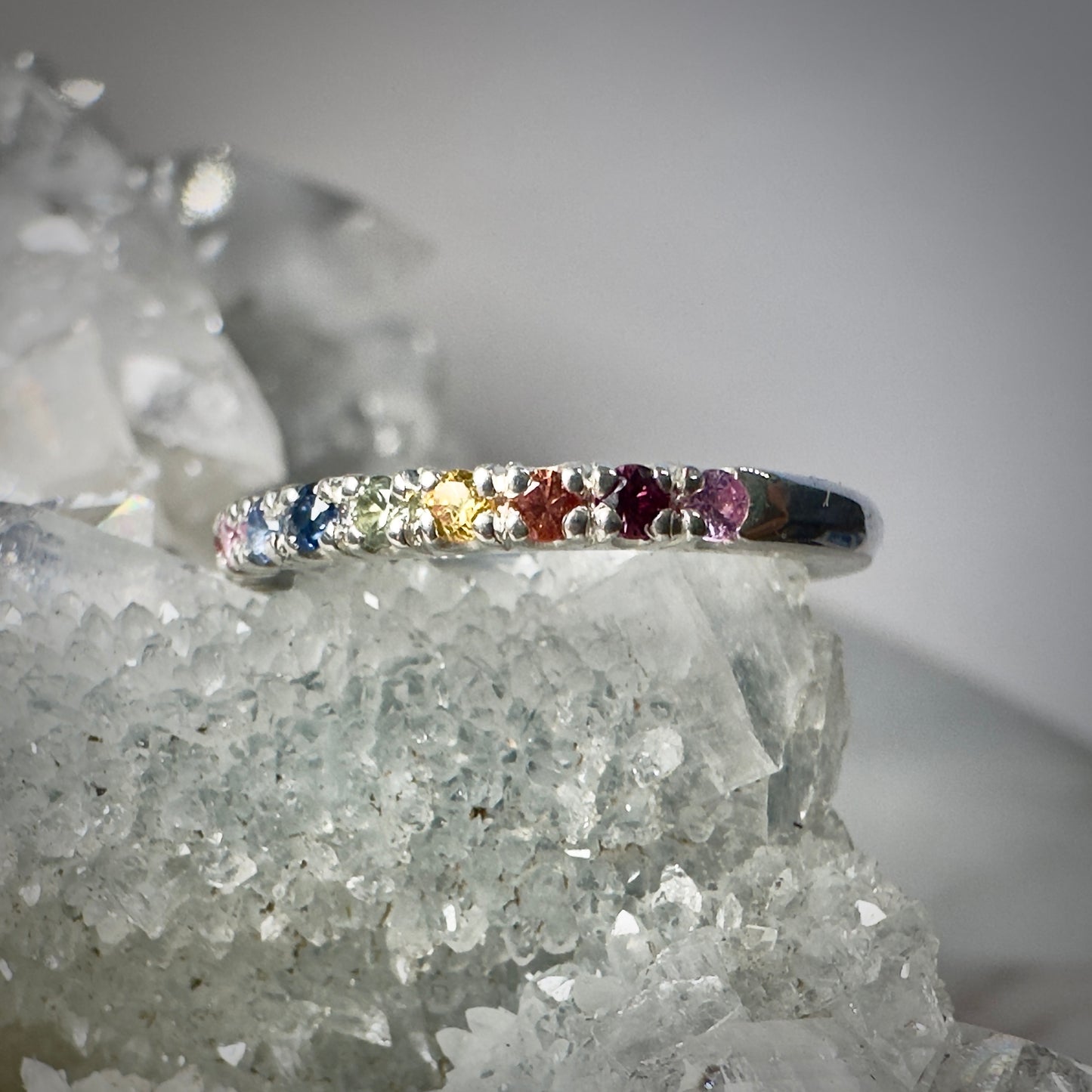 Rainbow Sapphire Band with Split Prongs