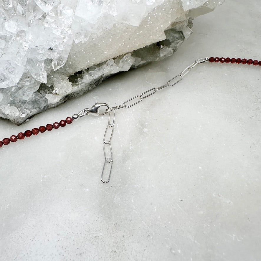 Faceted Red Garnet Beaded Necklace | Sterling Silver