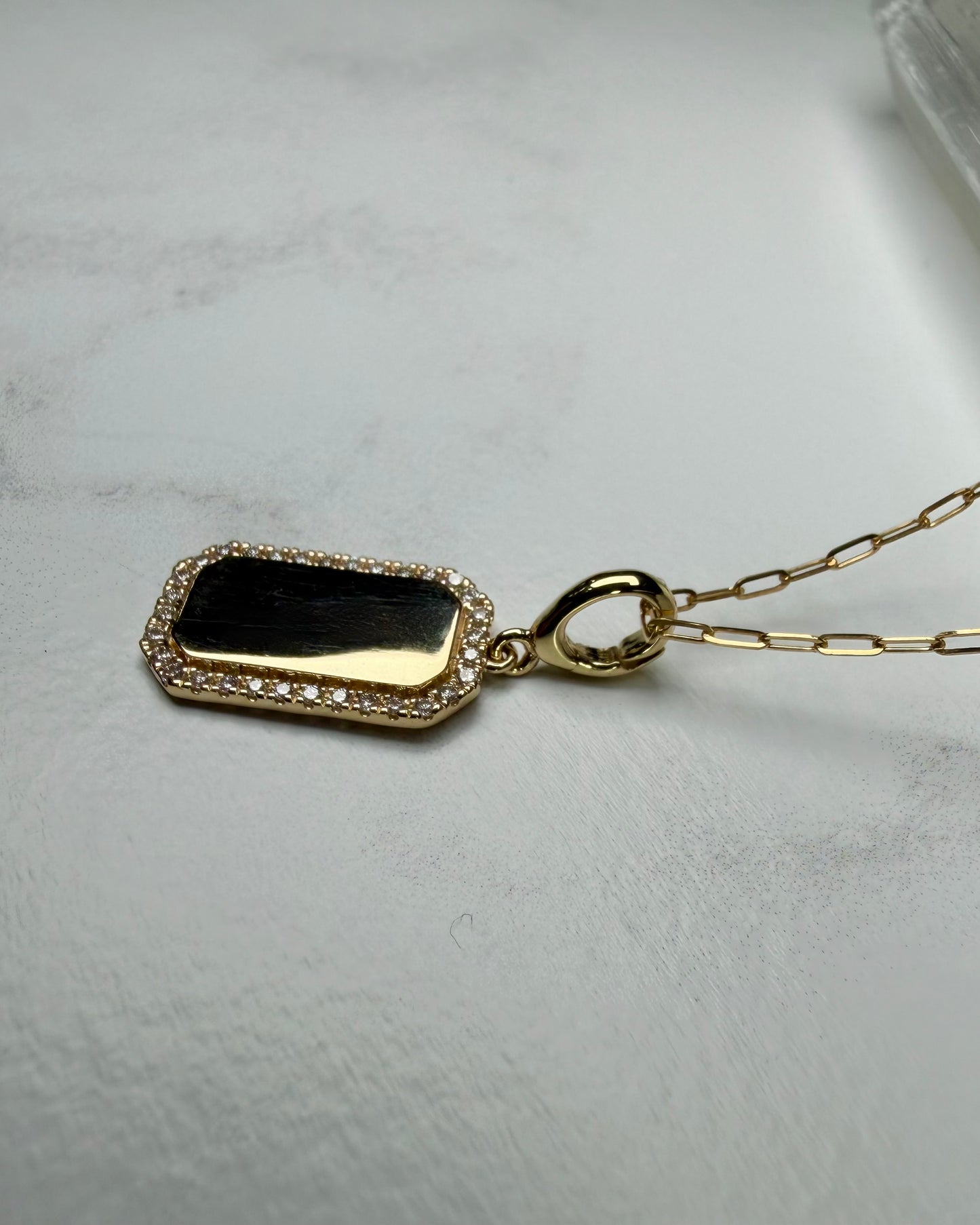 Rectangular Pendant with Diamond Border | 14k Yellow Gold