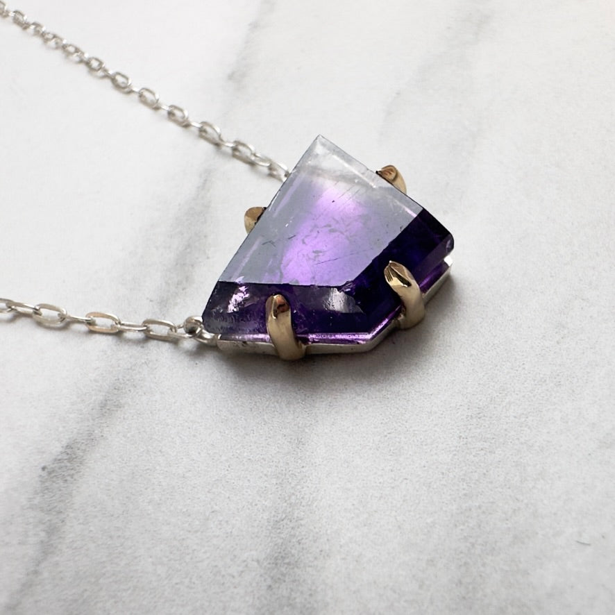 Floating Amethyst Necklace with 14k Yellow Gold Prongs