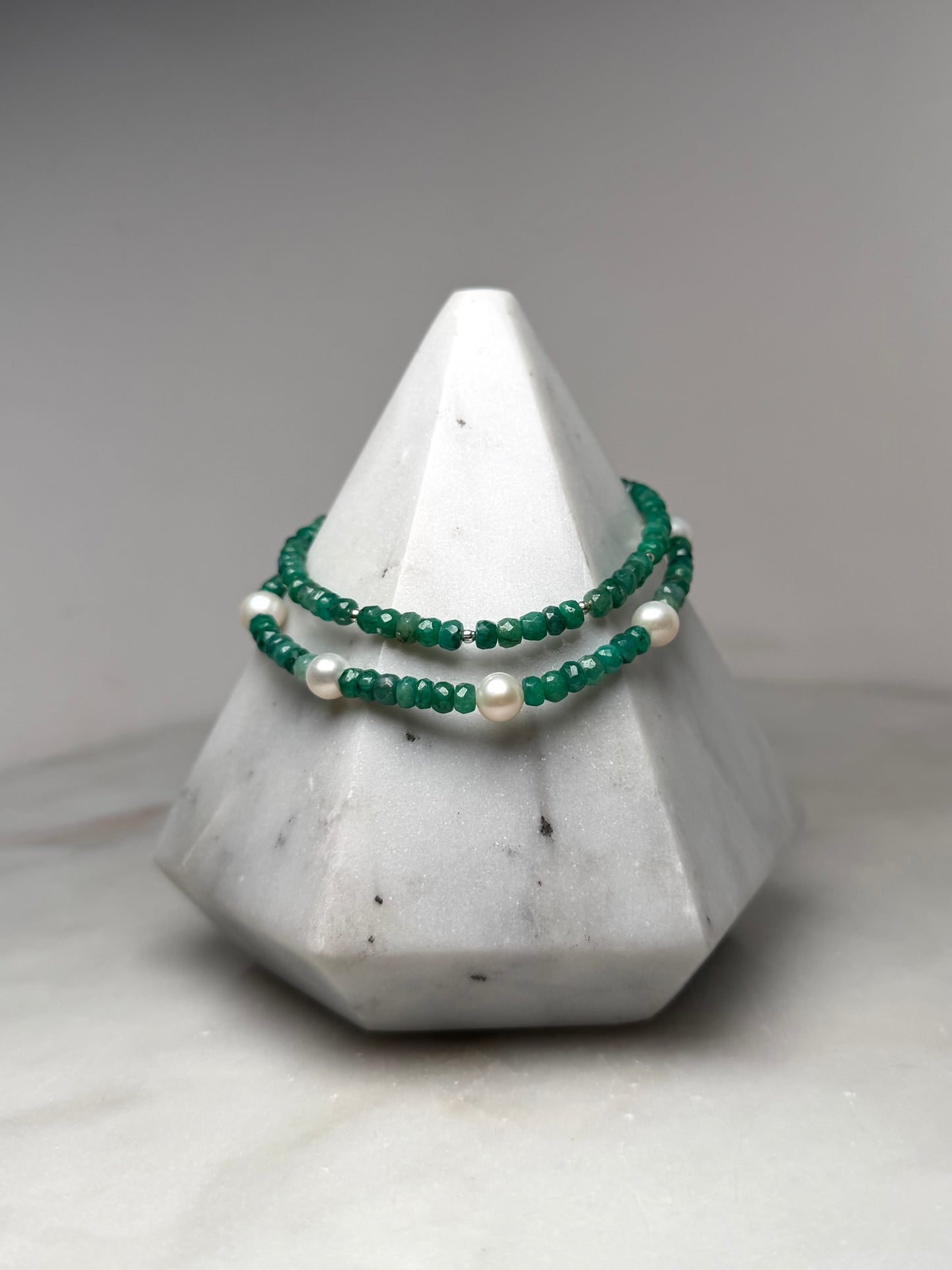 Emerald & Pearl Bracelet | Sterling Silver