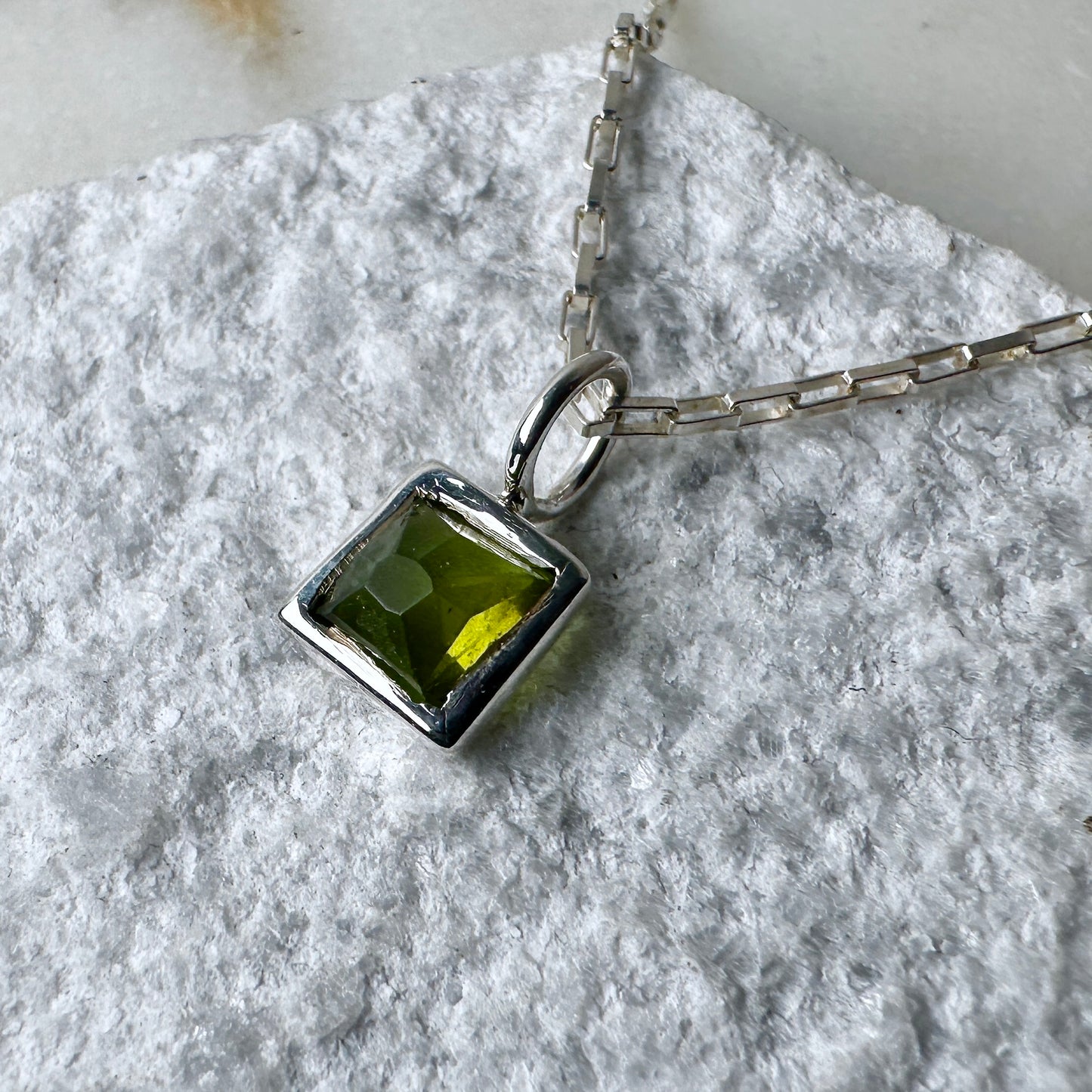 Green Tourmaline Charm Pendant | Sterling Silver