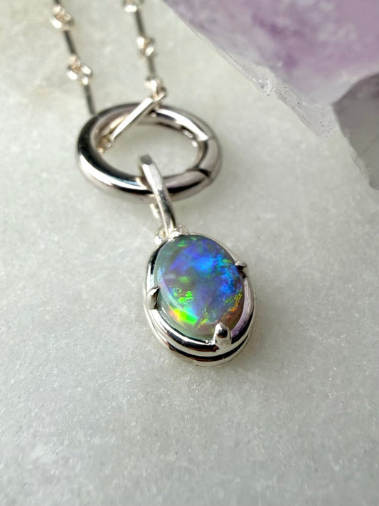 Australian Opal Oval Charm 
Pendant | Sterling Silver