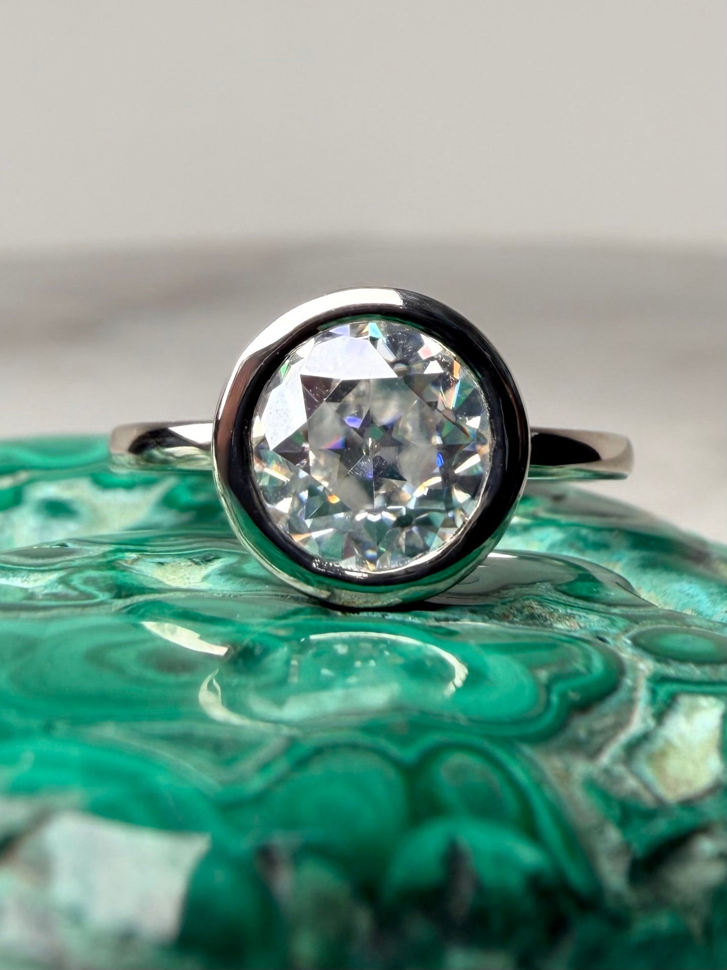 Old Euro Moissanite Solitaire Ring | 14k White Gold