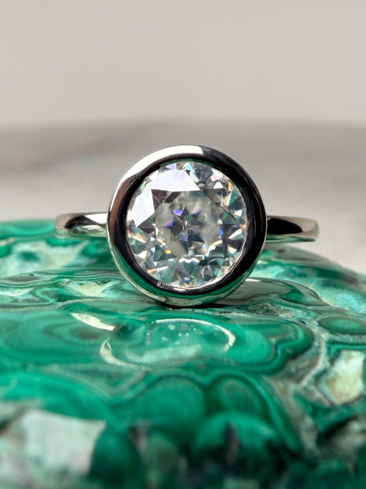 Old Euro Moissanite Solitaire Ring | 14k White Gold