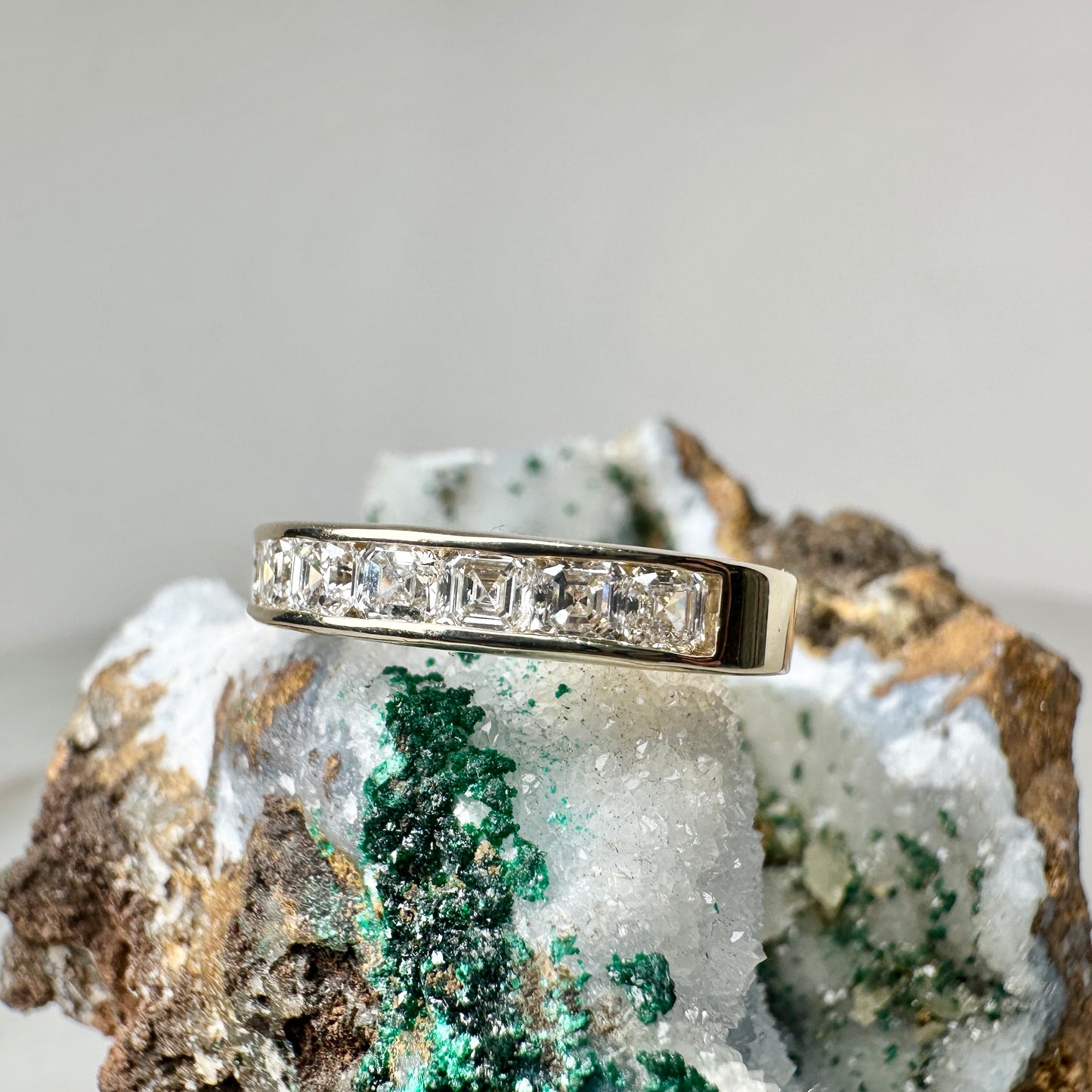 Channel Set Band with Asscher Cut Diamonds | 14k Yellow Gold