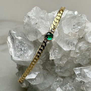 Emerald Rose Cut Curb Chain Bracelet | 14k Yellow Gold