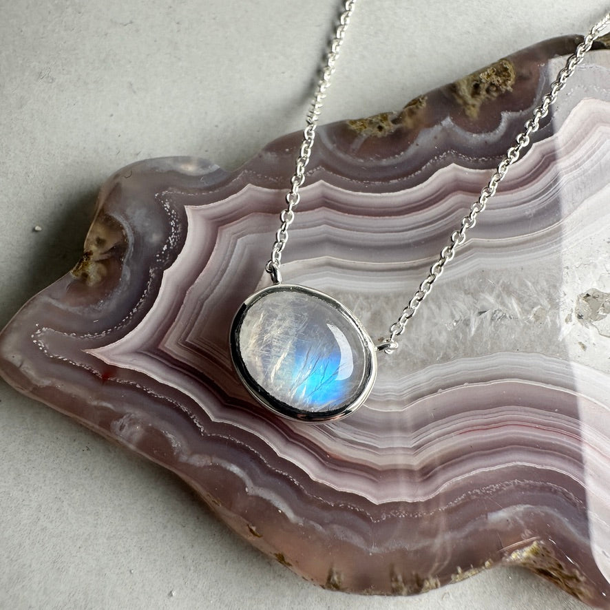 Oval Moonstone Necklace | Sterling Silver