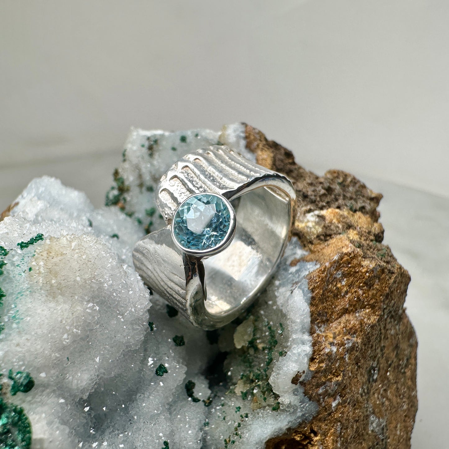 Blue Topaz Cuttlebone Ring | Sterling Silver
