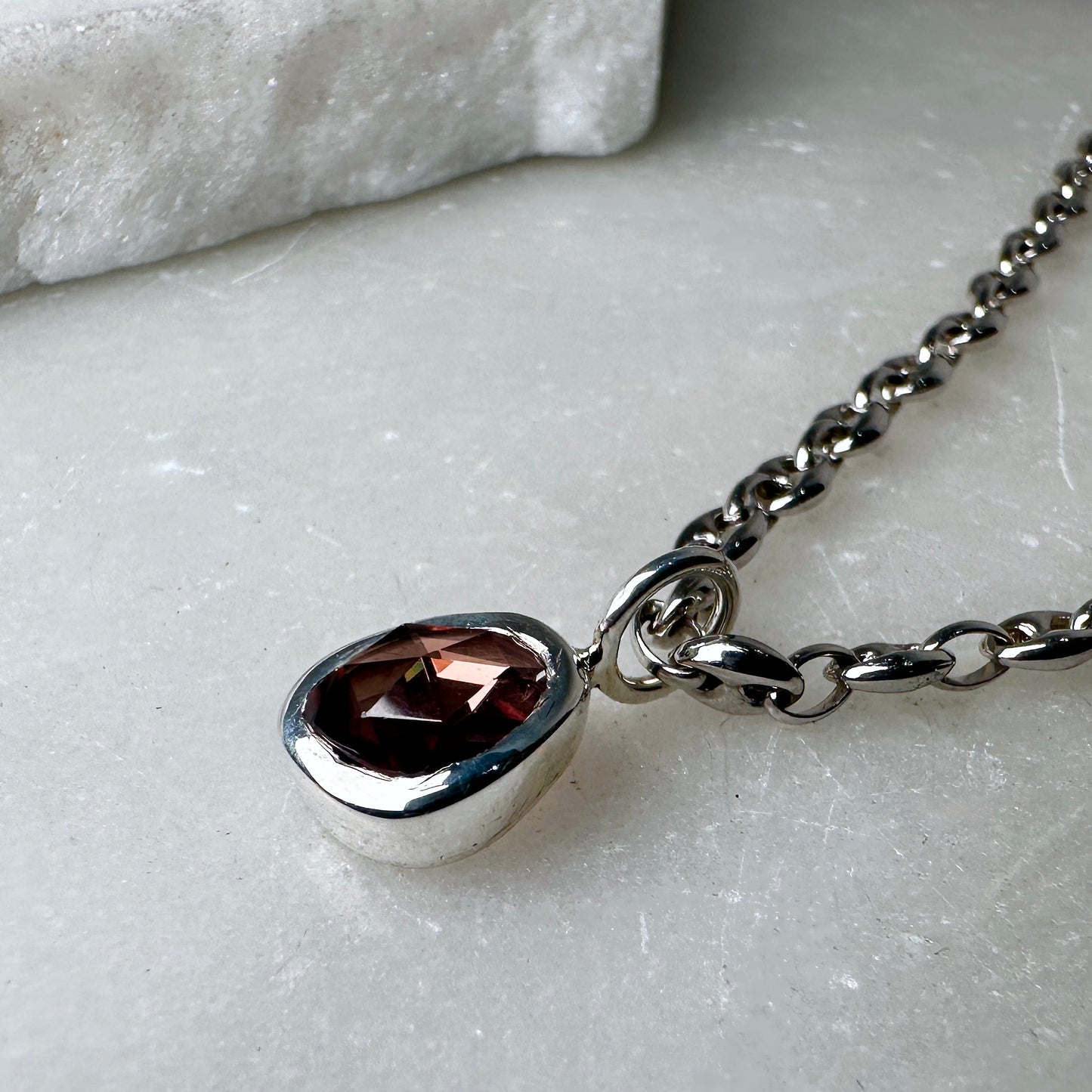 Rose Zircon Charm Pendant | Sterling Silver