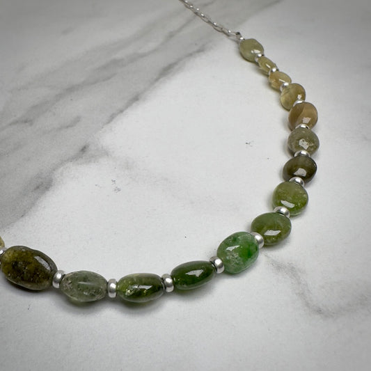 Green Grossular Garnet Ombre Necklace with Paperclip Chain