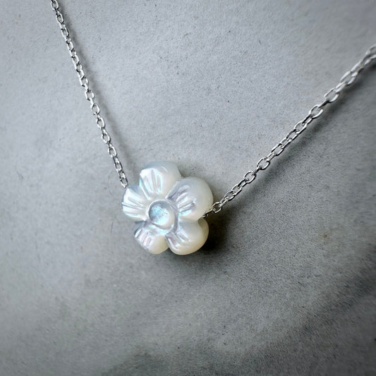 Mother Of Pearl Cherry Blossom Floating Necklace | Sterling Silver