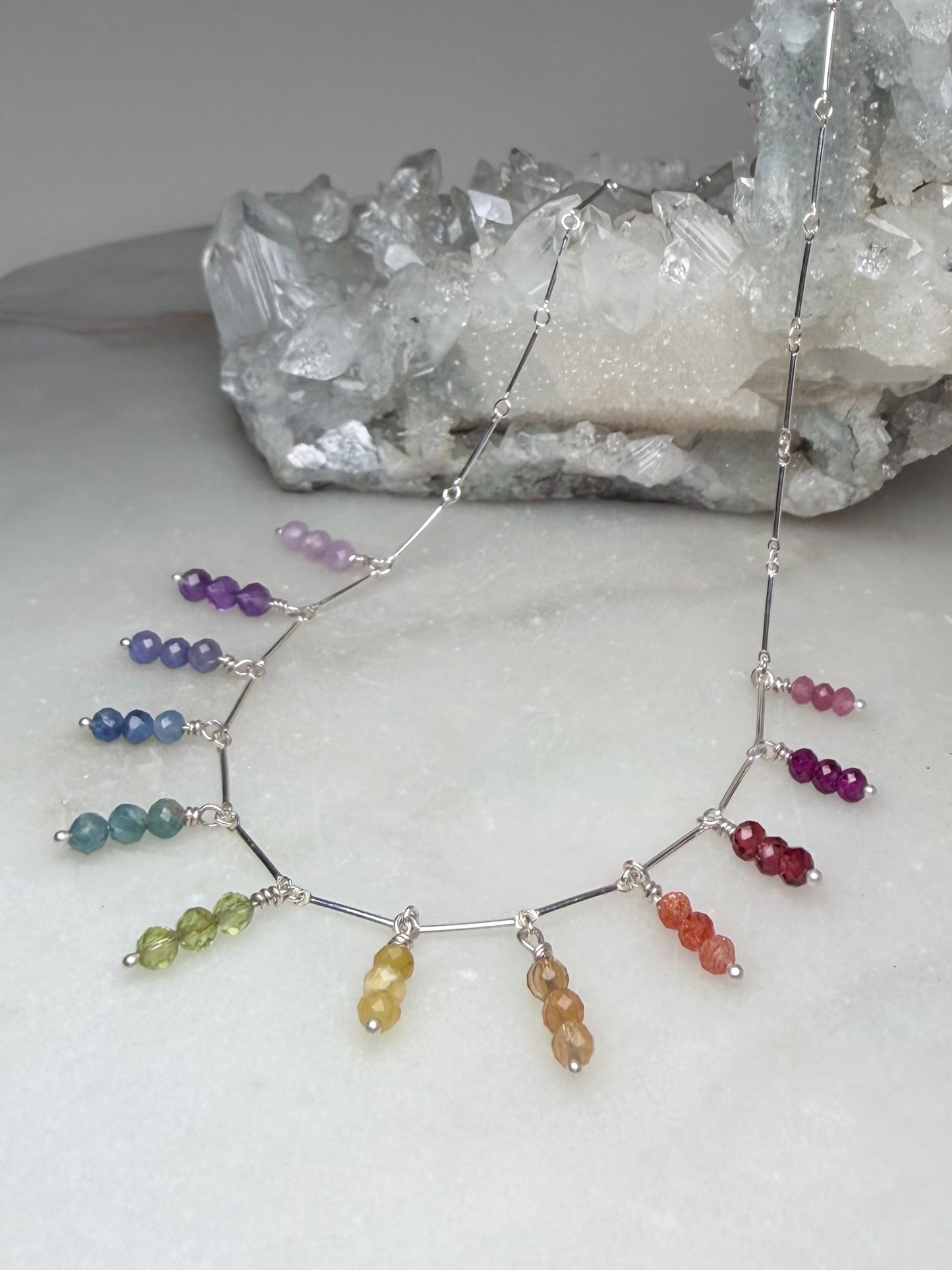 Rainbow Droplet Necklace | Sterling Silver