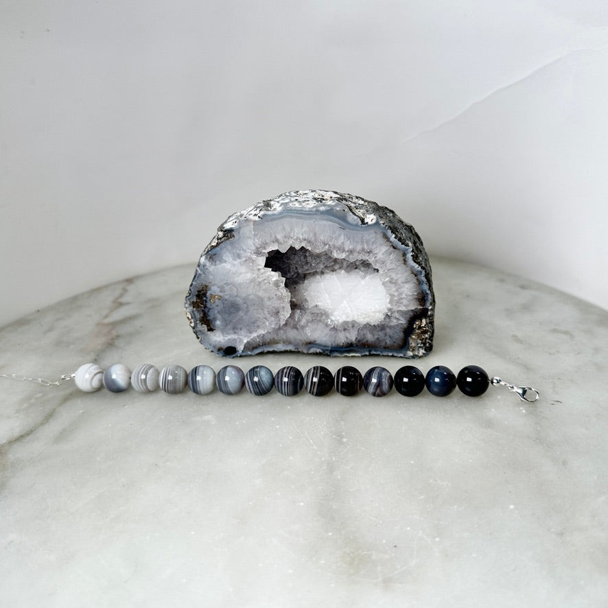 Botswana Agate Beaded Bracelet | Sterling Silver