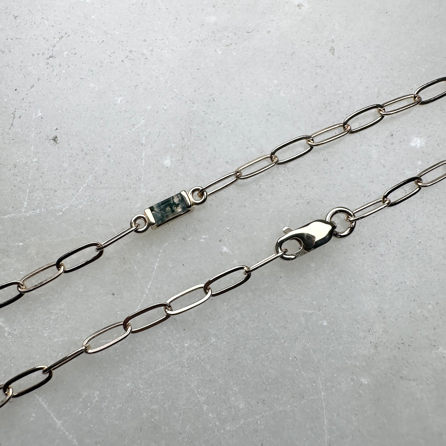 Moss Agate Paperclip Bracelet | 14k Yellow Gold