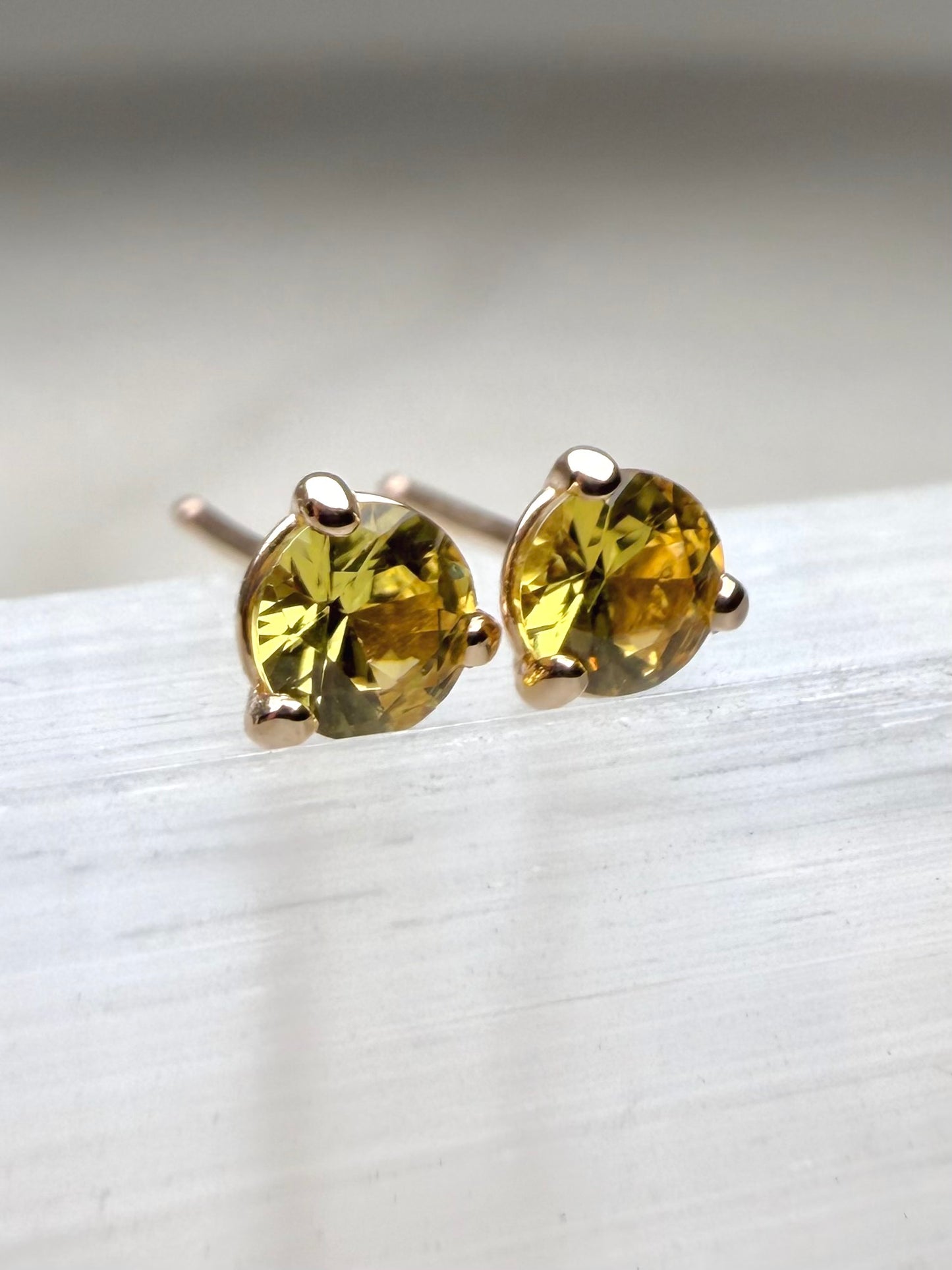 Lemon Yellow Sapphire Stud Earrings | 14k Yellow Gold