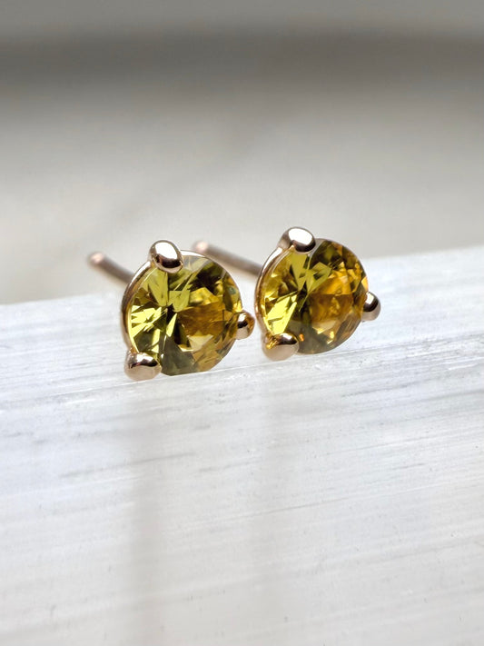 Lemon Yellow Sapphire Stud Earrings | 14k Yellow Gold