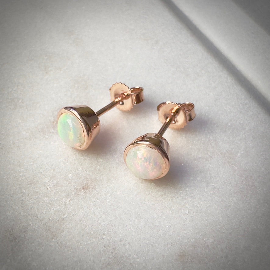 Opal Stud Earrings in 14k Rose Gold