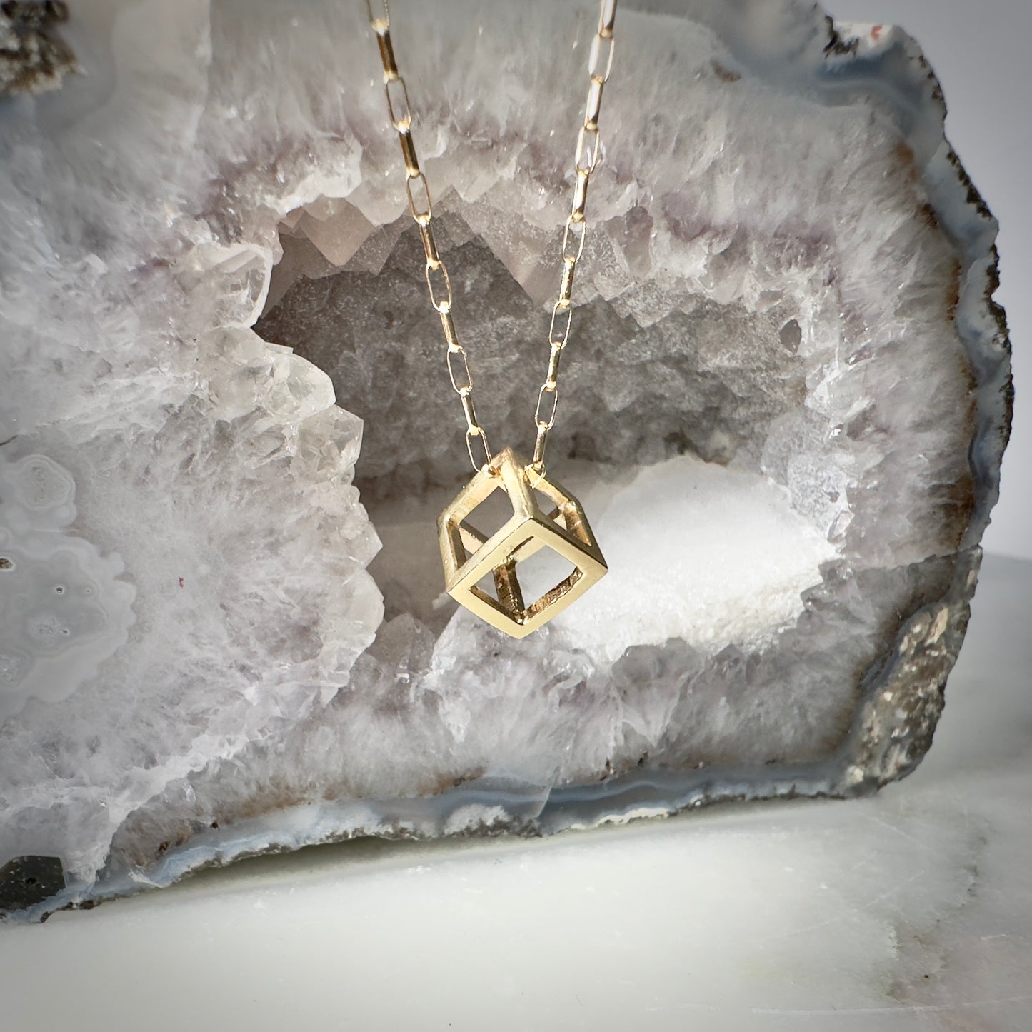 Gold Cube Pendant (Small)