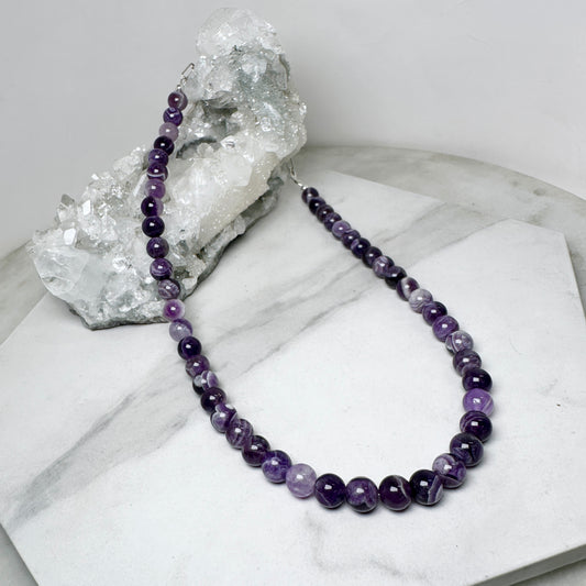 Chevron Amethyst Beaded Necklace | Sterling Silver