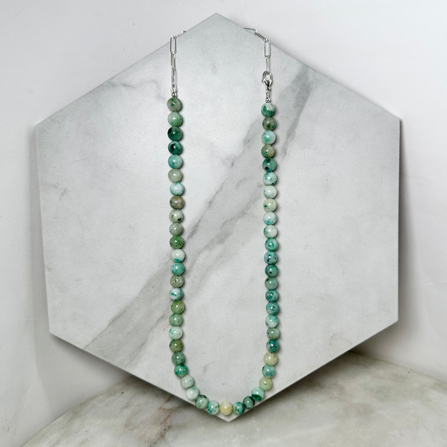 Sky Mountain Jade Beaded Necklace | Sterling Silver