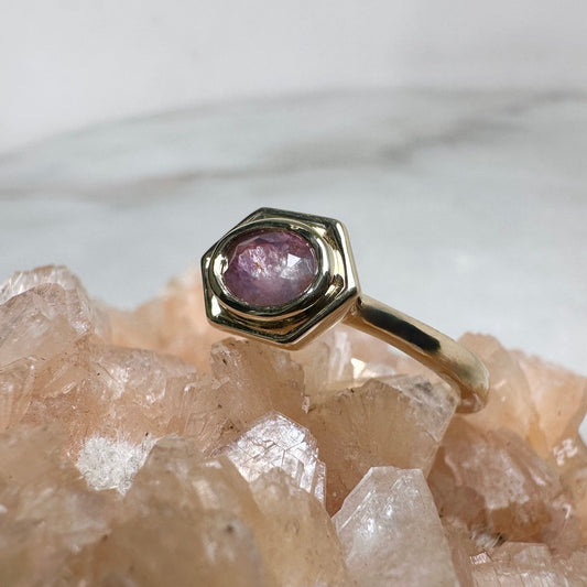 Pink Sapphire Geometric Ring | 14k Yellow Gold