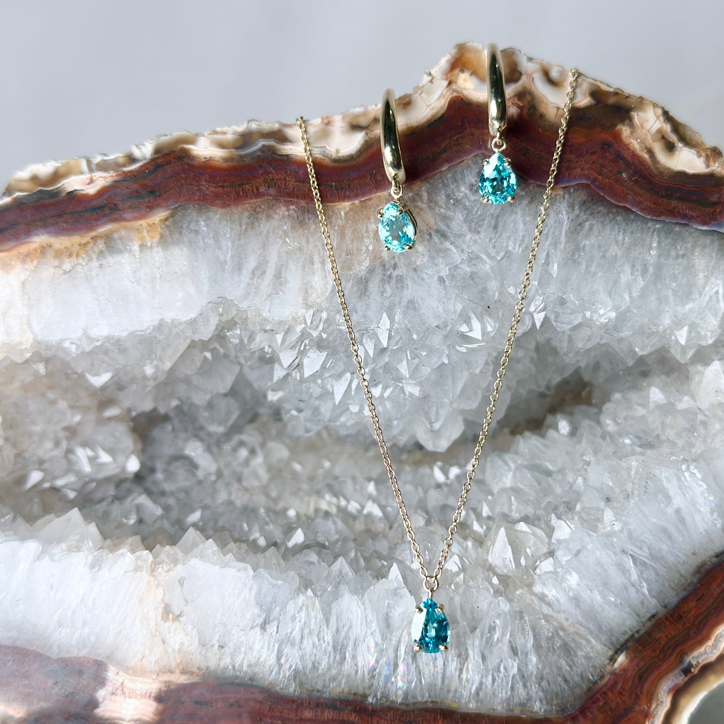Blue Zircon Raindrop Necklace | 14k Yellow Gold