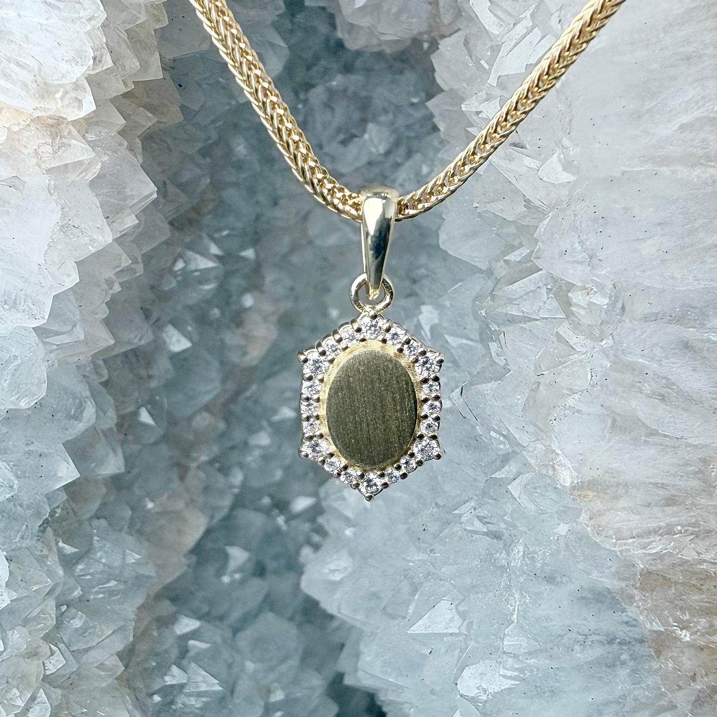 Oval Pendant with Diamond Halo | 14k Yellow Gold