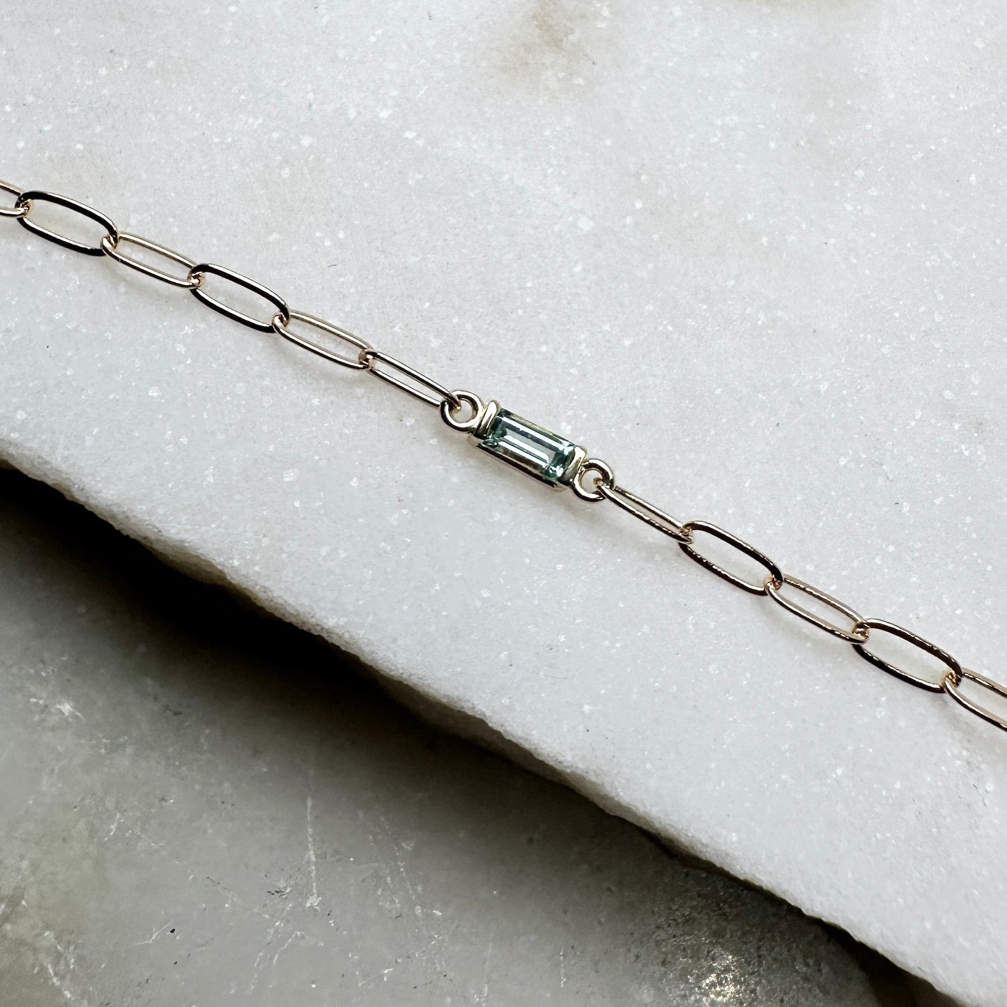 Seafoam Tourmaline Paperclip Bracelet | 14k Yellow Gold