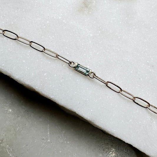 Seafoam Tourmaline Paperclip Bracelet | 14k Yellow Gold
