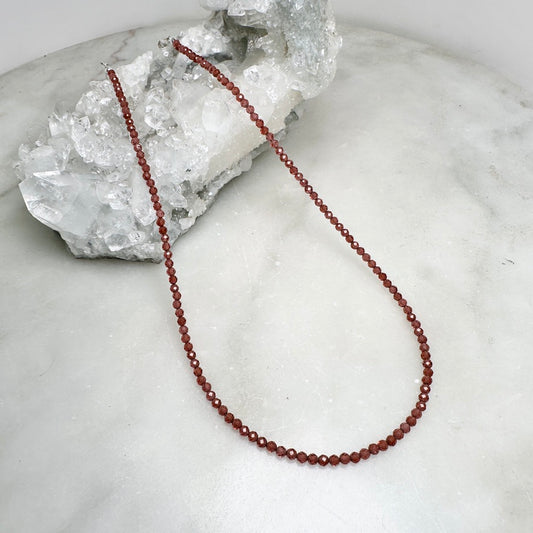 Faceted Red Garnet Beaded Necklace | Sterling Silver