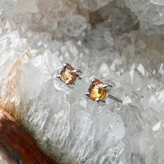 Orange Sapphire Stud Earrings | Sterling Silver