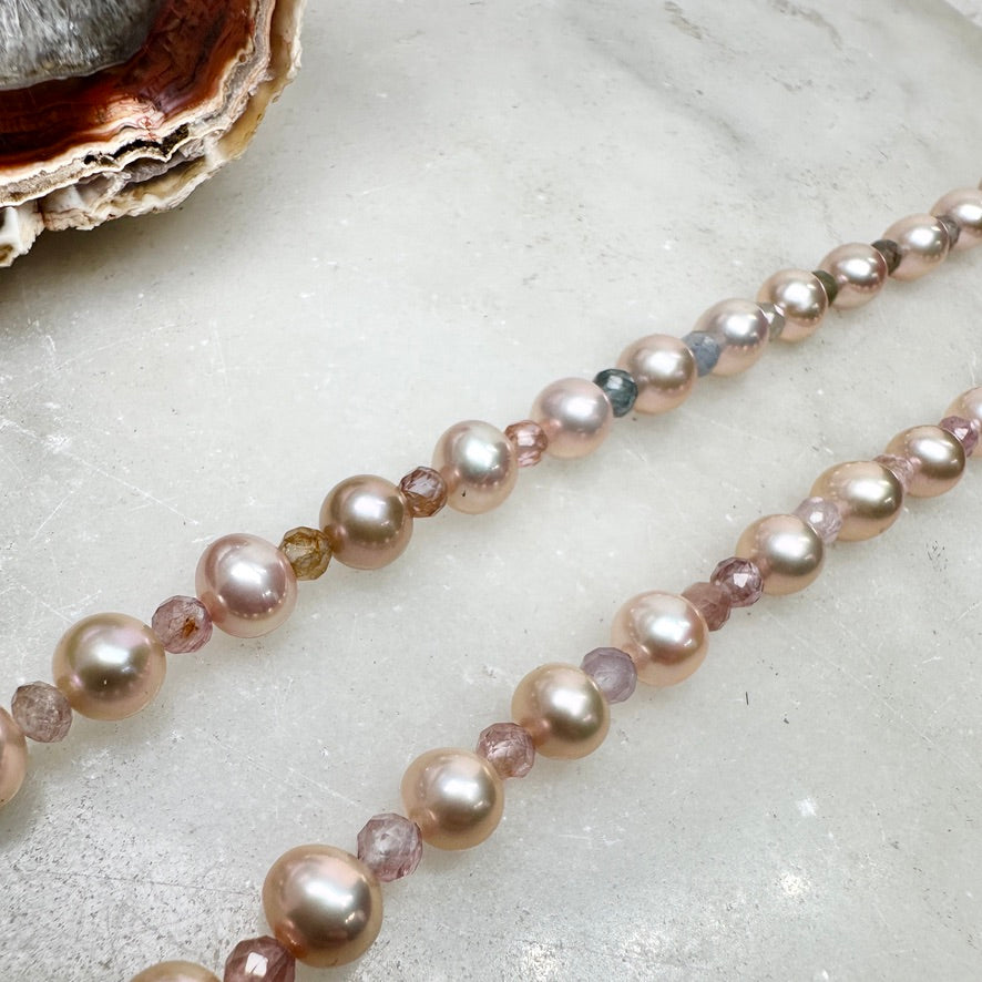 Pink Pearl & Multicolor Spinel Beaded Necklace | Sterling Silver