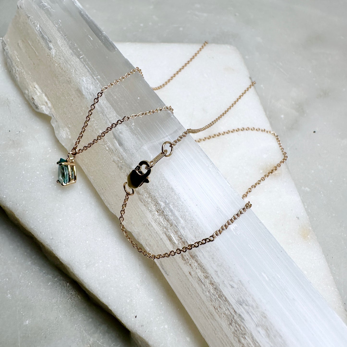 Blue Zircon Raindrop Necklace | 14k Yellow Gold